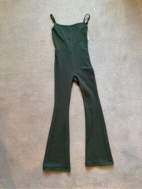 Aritzia Sleeveless Olive Green Flared Jumpsuit